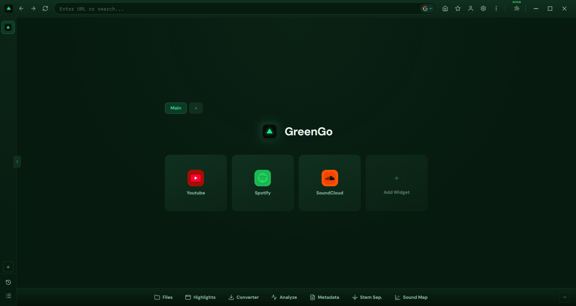 GreenGo Browser — Deep Green theme